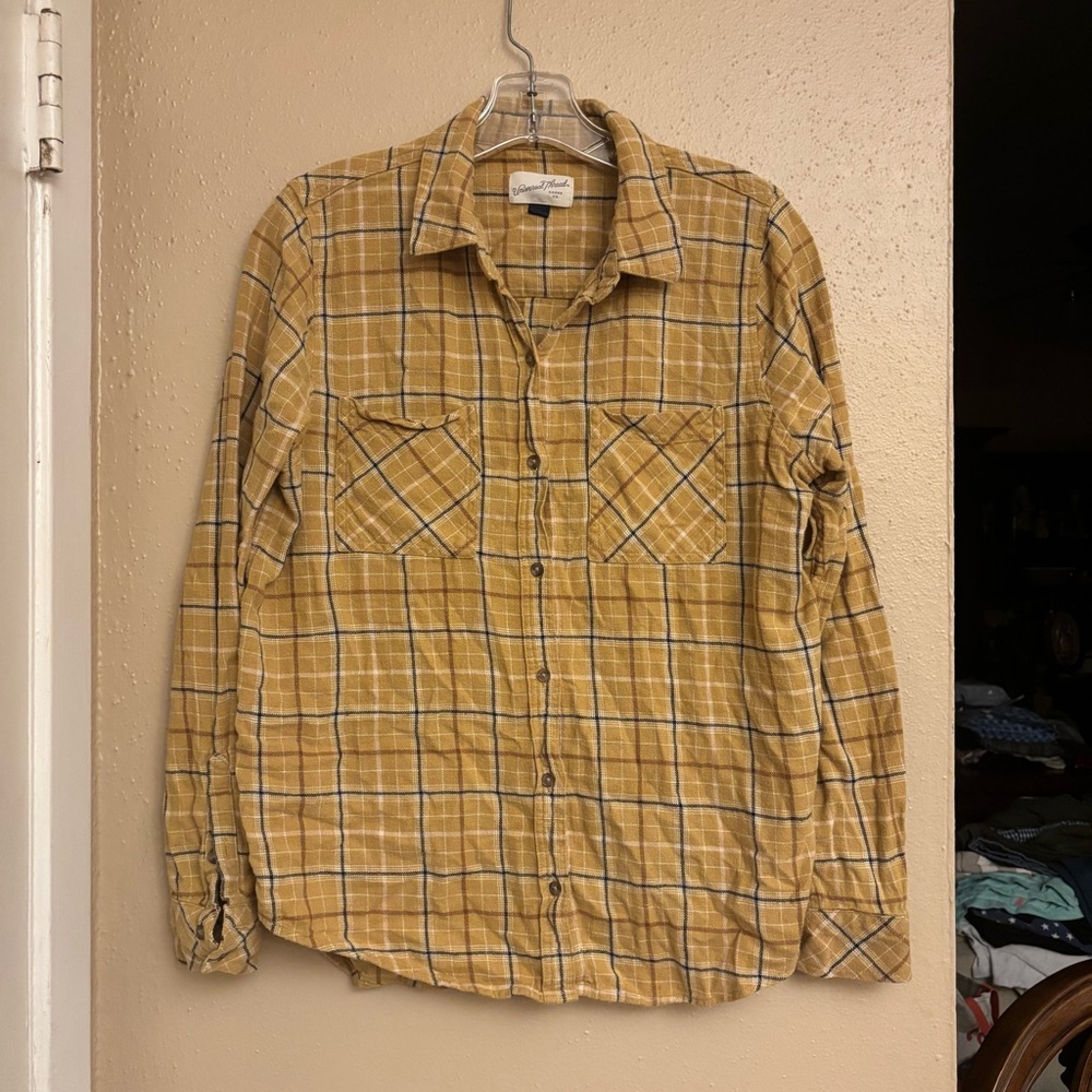 Universal Thread Yellow Plaid Button Down - image 2